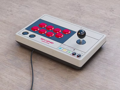 Entertainment Electronic Game Controller with Red Buttons and Black Joystick Classic Design for Gaming 3d model
