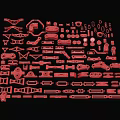 Assorted Red Mechanical Parts Display With Various Shapes On Black Background