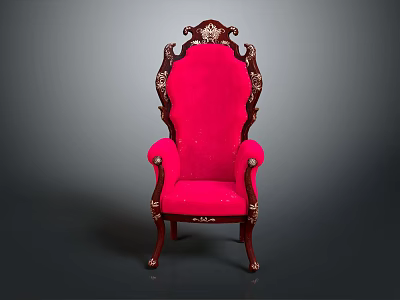 Single Seater Sofa With Pink Upholstery And Ornate Carved Wooden Details 3d model