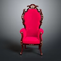 Single Seater Sofa With Pink Upholstery And Ornate Carved Wooden Details