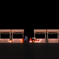 Halloween Festive Setup With Striped Tents Pumpkin Lanterns And Cartoon Figures