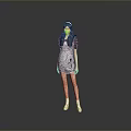 Game Movie Character Female Standing In Patterned Dress With Headphones And White Boots