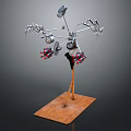 Mechanical Spider Creature With Metal Claws Red Components And Wooden Base 3d model