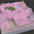 Cartoon Scenic Residential Aerial View With Red Roof Houses Green Lawn Swimming Pool And Cars