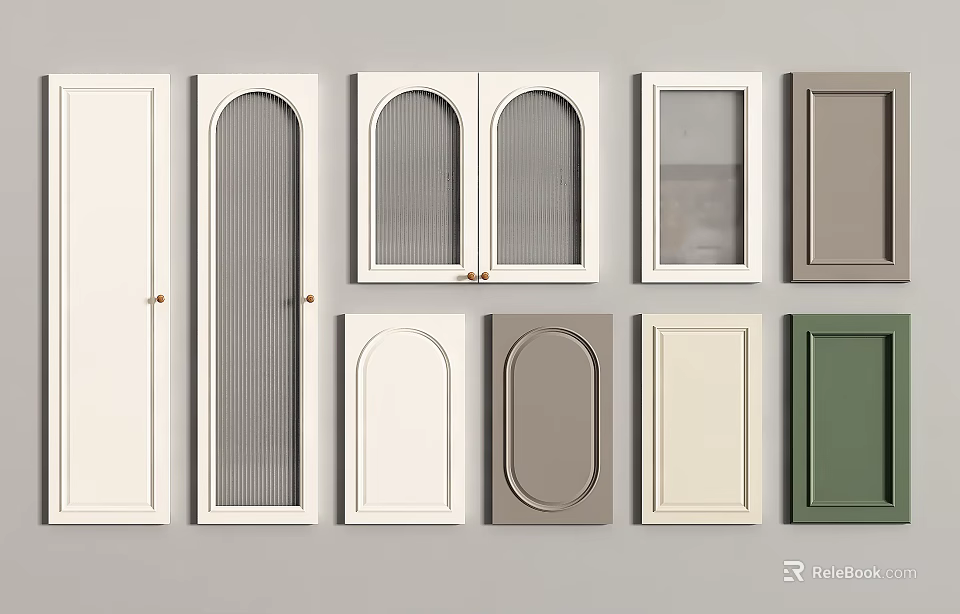 Various Wine Cabinet Door Styles Featuring Arched Flat Glass And Colored Panels 3d model 
