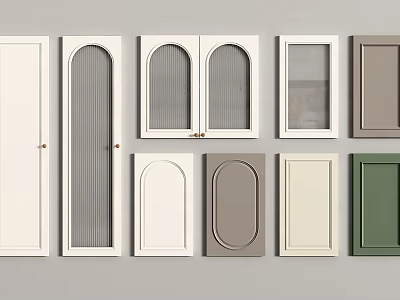 Various Wine Cabinet Door Styles Featuring Arched Flat Glass And Colored Panels 3d model
