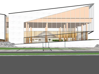 Modern Garden Landscape Design With Glass Building And Interior Green Space 3d model