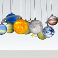 Colorful Solar System Planets Hanging In Blue Sky With Sun And Moon
