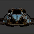 Rusty Blue Vintage Beetle Car With Modified Mechanical Parts And Weathered Exterior