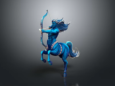 Blue Mythical Centaur Statue in Rearing Stance Holding Bow with Ornate Details 3d model