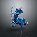 Blue Mythical Centaur Statue in Rearing Stance Holding Bow with Ornate Details