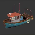 Blue And Brown Yacht Featuring Red Top Cabin Lifebuoy IH102