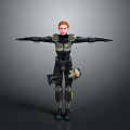 Futuristic Sci Fi Character In Armored Costume With Yellow Accents And Outstretched Arms