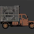 Vintage Orange Truck With Wooden Cargo Bed And Black Wheels With Orange Rims