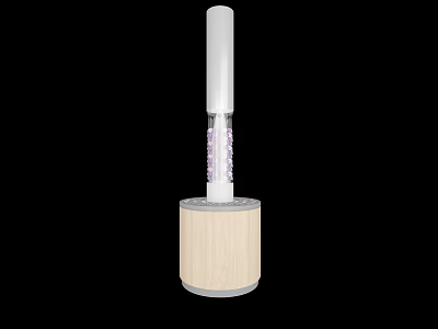 Wooden Base Object With Transparent Section And Purple Particles On White Top 3d model