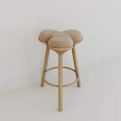 Modern Bar Stool With Wooden Legs And Comfortable Upholstered Seat Design 3d model