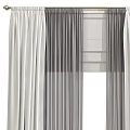 White And Gray Layered Curtains With Sheer Fabric For Home Window Decoration