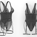 Stylish Black Mesh Striped Bodysuit Clothing With Straps And Leg Straps