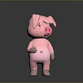 Pink 3D Cartoon Pig Game Movie Character With Sad Tired Expression X Mark On Belly