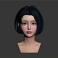 3D Character Female Head Model With Short Black Hair Blue Eyes And Pink Lips