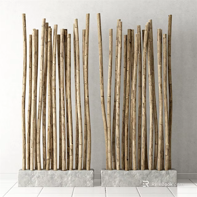 Ceramic Vases With Dried Floral Sticks In Natural Light Brown On White Background 3d model 
