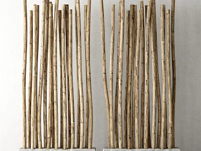Ceramic Vases With Dried Floral Sticks In Natural Light Brown On White Background 3d model