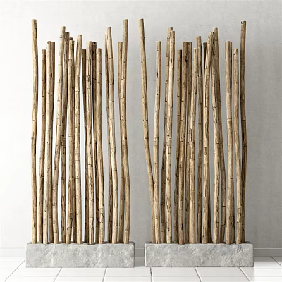 Ceramic Vases With Dried Floral Sticks In Natural Light Brown On White Background 3d model