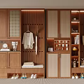 Modern Wooden Shoe Cabinet with Clothing Hanging Area Storage Space and Shoe Bench