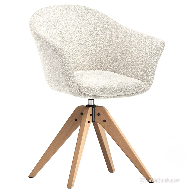 Light Beige Textured Fabric Office Chair With Curved Backrest And Wooden Tripod Base 3d model 