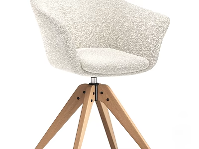 Light Beige Textured Fabric Office Chair With Curved Backrest And Wooden Tripod Base 3d model