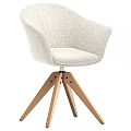 Light Beige Textured Fabric Office Chair With Curved Backrest And Wooden Tripod Base