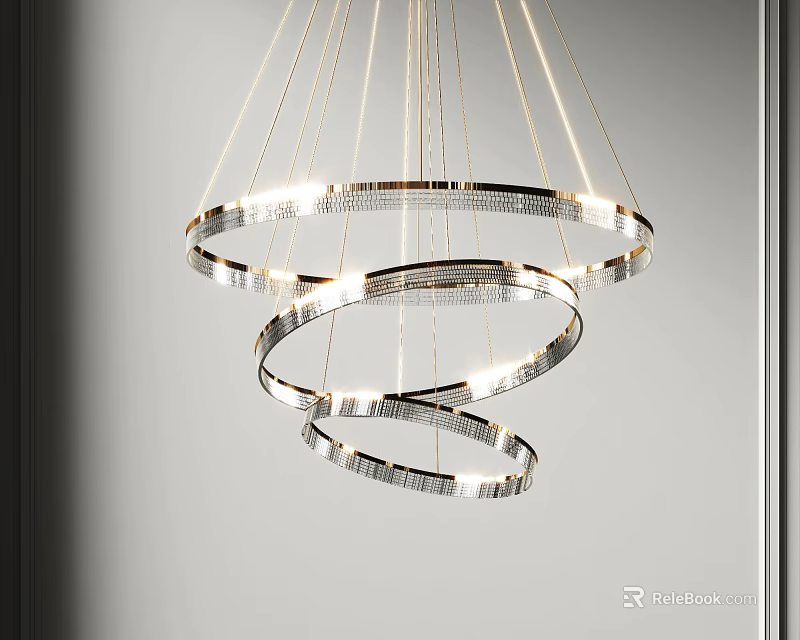 Modern Spiral Ring Chandelier With Crystal Accents And Metal Frame Lighting Design 3d model 