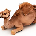 Brown Single Hump Camel Lying Down With Saddle Pad And Chain Reins 3d model