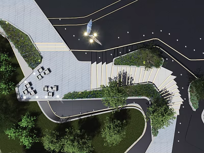 Modern Garden Landscape Design With Winding Pathway Stone Steps Lush Greenery And Lighting 3d model