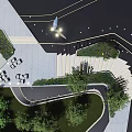 Modern Garden Landscape Design With Winding Pathway Stone Steps Lush Greenery And Lighting