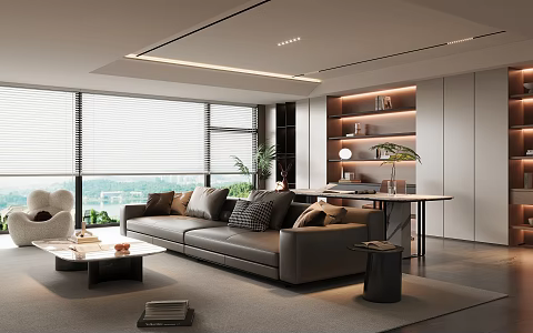 Light Luxury Home Living Room Leather Sofa Coffee Table Combination Double Sofa Leisure Chair Marble Coffee Table Marble Desk and Chair Decorative Cabinet Large Flat 3d model