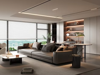 Light Luxury Home Living Room Leather Sofa Coffee Table Combination Double Sofa Leisure Chair Marble Coffee Table Marble Desk and Chair Decorative Cabinet Large Flat 3d model