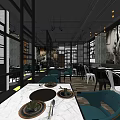 Modern Hotpot Restaurant Interior With Marble Tables Chairs And Decorative Paintings