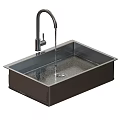 Modern Black Kitchen Sink With Stainless Steel Faucet And Running Water Flow
