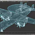 Fighter Jet With Large Radar Dome Four Propellers Light Blue Fuselage Red Wing Markings