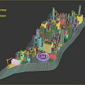Future Architecture 3D City Model With Skyscrapers Construction Crane And Circular Plaza
