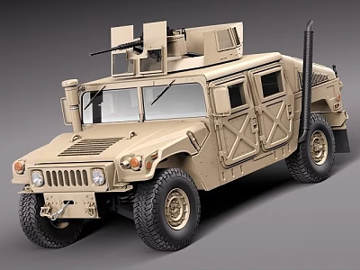 Tan Armored Military Vehicle With Mounted Weapon And Armored Doors 3d model