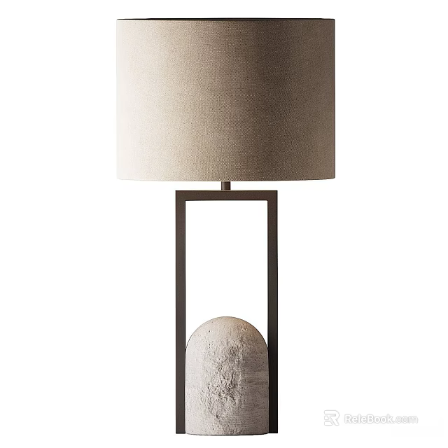 Beige Linen Shade Table Lamp With Black Metal Square Frame And White Textured Base 3d model 