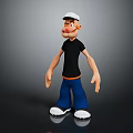 3D Cartoon Character Wearing White Cap Black T-shirt Blue Pants White Shoes On Dark Background