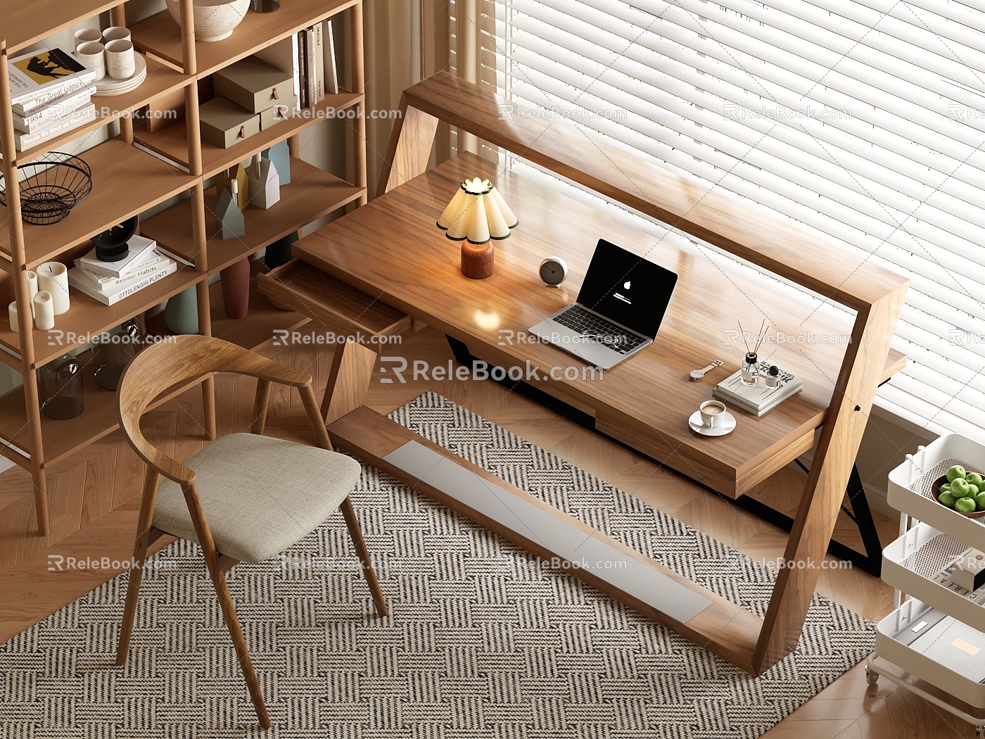 Solid Wood Desk and Chair Nordic Log Style Desk Middle Style Leisure Chair Shutters model