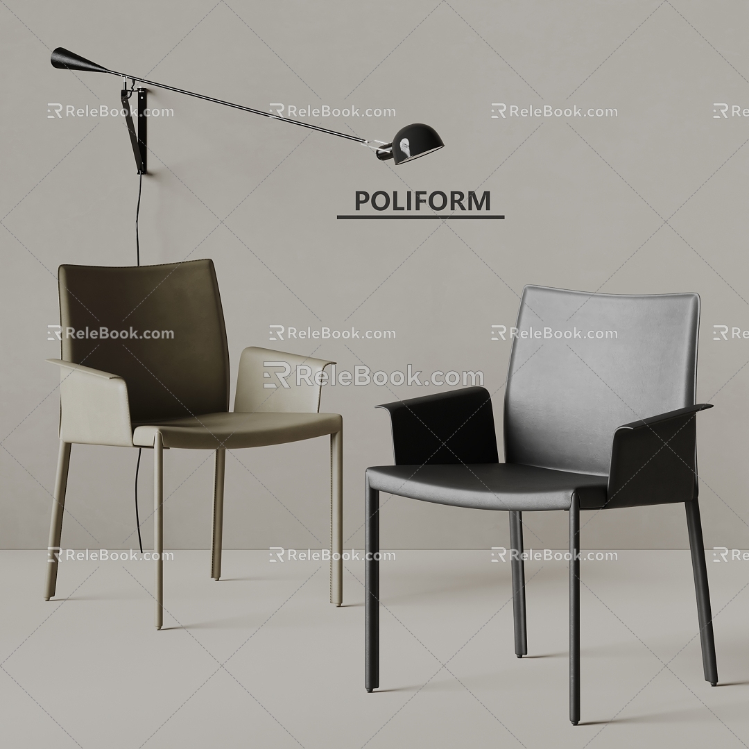 poliform modern dining chair leather chair single chair wall lamp 3d model