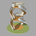Modern Spiral Staircase With Wooden Steps Glass Railings And Green Circular Base