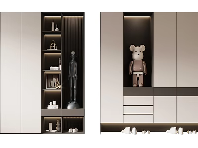 Elegant Modern Shoe Cabinet With Shelves Drawers And Decorative Storage Design 3d model