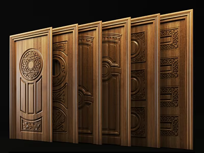 Wooden Swing Doors with Intricate Carvings and Various Designs for Home Interiors 3d model