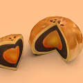 Heart Shaped And Round Mooncakes Cut Open With Orange Filling And Golden Crust